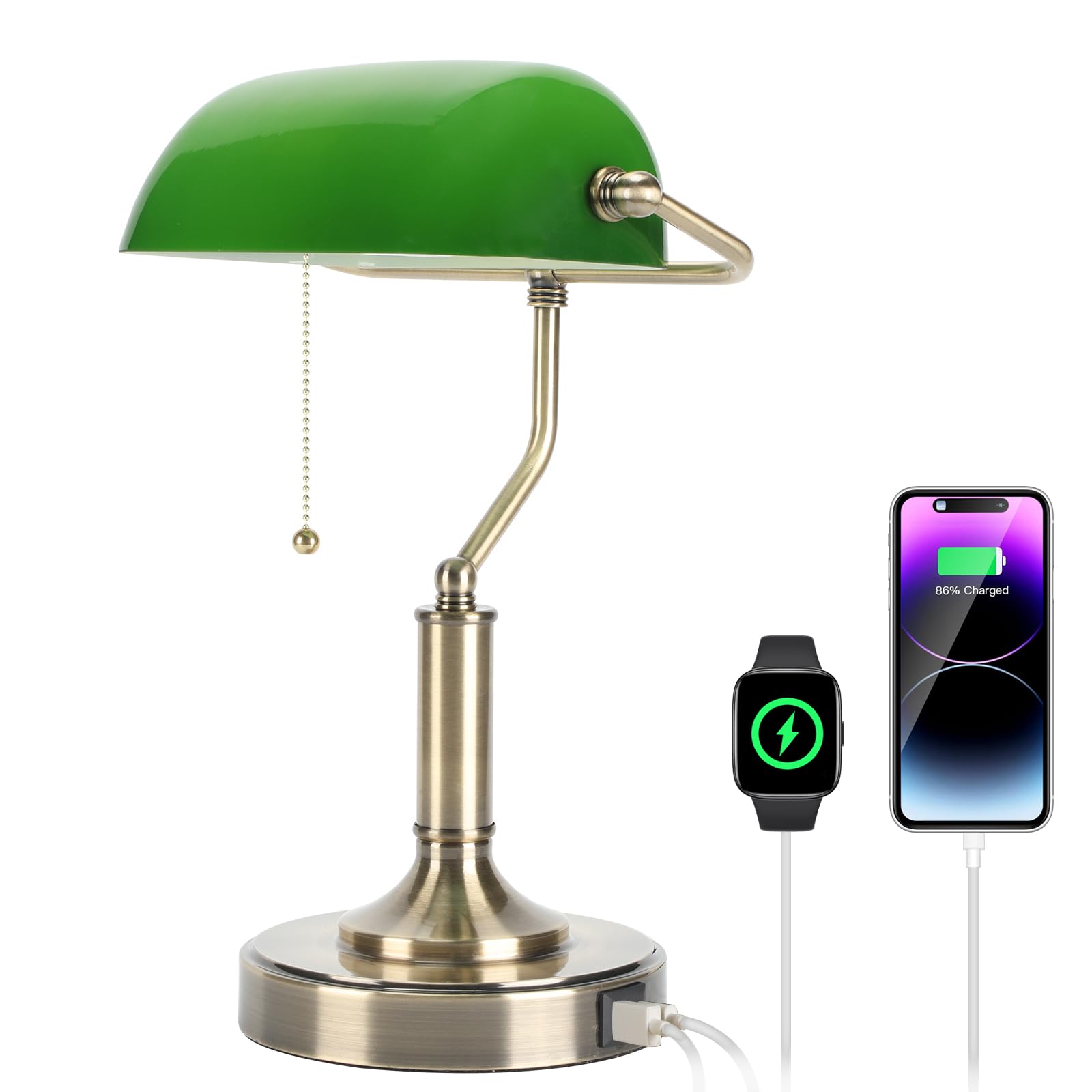 LINNMON Bankers Lamp, Green Desk Lamp with Pull Chain Switch